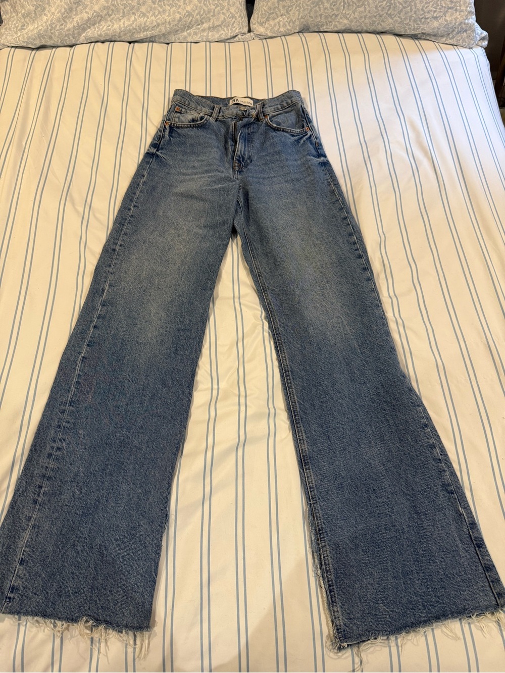 Zara Faded Blue High-Rise Flare Jeans